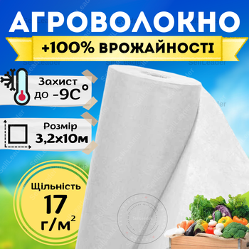 Агроволокно біле захисне покривне 3,2х10м 17г/м² теплиць грунту томатів полуниці бур'янів захист заморозків
