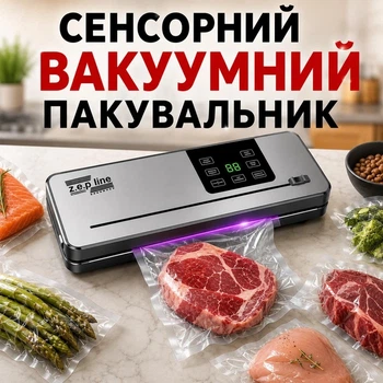 Вакууматор для продуктів Zepline ZP-00356 200 Вт Вакуумний пакувальник із сенсорним LED-дисплеєм та різаком(15-Vol)