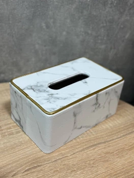 Салфетка настольная из экокожи Tissue Box под белый мрамор с золотым кантом