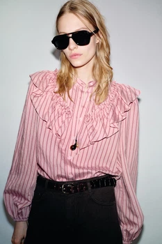 Смугаста сорочка з воланами Zara 2137/693 L Рожева (02137693620L)
