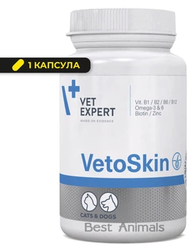 Харчова добавка (вітаміни) для шкіри та шерсті котів і собак VetExpert VetoSkin, 1 капсула (5907752652257)