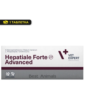 Харчова добавка (вітаміни) для печінки котів і собак VetExpert Hepatiale Forte Advanced, 1 таблетка (5902414215726)