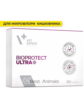 Харчова добавка VetExpert BioProtect Ultra для відновлення мікрофлори кишечника у котів і собак, 30 капсул (5902414211247)