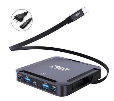 Зарядна станція Ueetop BK-124D 240 Вт, 2×USB-C, 2×USB-A, висувний кабель
