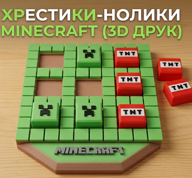 3D-друкована настільна гра «Хрестики-нулики» у стилі Minecraft