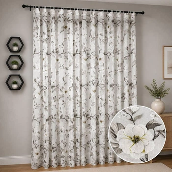 Тюль Magnolia 200x270 см с цветочным принтом Бело-серый (YH8541-200)