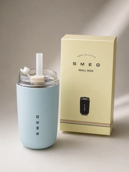 Термокружка з нержавіючої сталі з трубочкою SMEG 240мл світло сіра