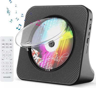 CD плеєр Bluetooth колонка USB AUX FM радіо з динаміками музичний програвач від мережі настінний монтаж для дому з пультом Type-C чорний від мережі