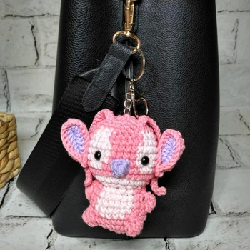 Брелок Стич игрушка вязаная ручной работы Hand Made амигуруми 8х8 см Розовый 216-1
