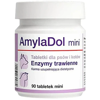 Dolfos AmylaDol Mini — кормова добавка з ферментами для травлення собак і котів, підтримка підшлункової залози, 90 міні-таблеток