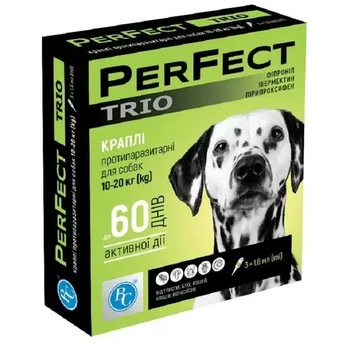 Perfect Trio для собак 10–20 кг — капли на холке от блох, клещей и гельминтов, 3 пипетки по 1,6 мл