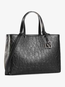 Сумка жіноча Armani Exchange шопер тоут крос-боді через плече чорна з фактурним тисненням
