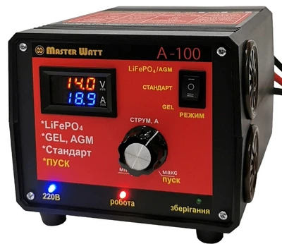 Пуско-зарядне ЗУ для LiFePO4 акумуляторів PZU А-100 24V (20-800Ah) (MF, AGM, GEL, LiFePO4) 60А, 160-245V