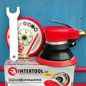 Пневмошлифмашина Intertool PT 1002 эксцентриковая 125 мм 9000 обмин с регулятором подачи воздуха и запасной платформой для профессиональной шлифовки кузова авто