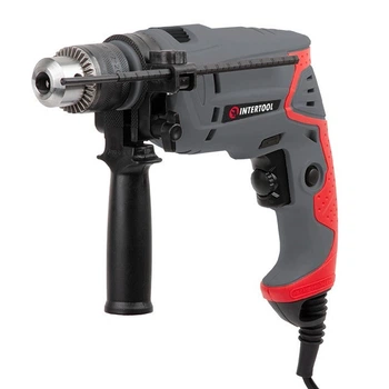 Дрель ударная Intertool 550 Вт мощный инструмент с металлическим редуктором и ключевым патроном 13 мм для точного сверления металла бетона кирпича с дополнительной рукояткой и ограничителем глубины сверления