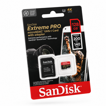 Карта пам’яті SanDisk Extreme PRO microSDXC 128GB UHS-I для телефона, планшета, комп’ютера + SD-адаптер