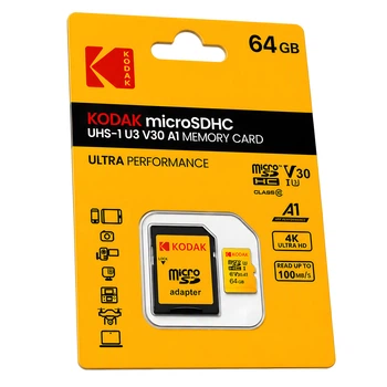 Карта памяти Kodak microSDHC 64GB UHS-I U3 V30 A1 Class 10 до 100MB/s + SD адаптер для телефона, камеры, дрона
