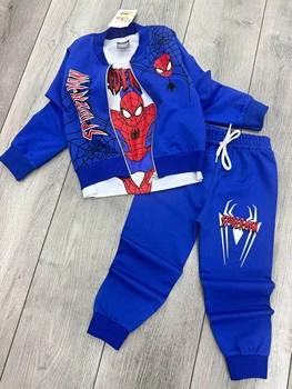 Дитячий спортивний костюм Spider-Man (Людина-павук) 3-в-1 для хлопчика- бомбер, футболка та штани, Синя 134-140