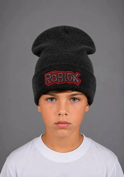 Детская шапка демисезонная с вышивкой Роблокс (Roblox) 52-56 см Темно-серый