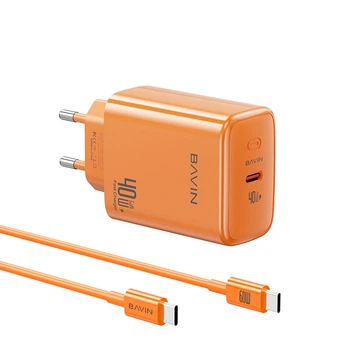Сетевое зарядное устройство BAVIN PC2092Y-СС GaN PD 40W Type-C + кабель Type-C/Type-C 60W Orange