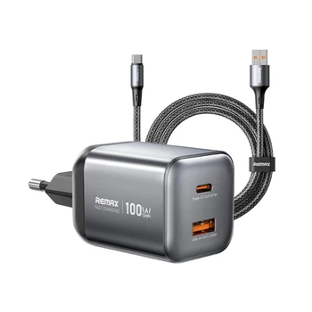 Мережевий зарядний пристрій Remax CA-15 GaN 100W з двома портами USB-A та Type-C і кабелем USB-A to Type-C 120W
