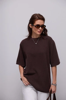 В'язана кофта oversize з коротким рукавом - коричневий колір, ONE SIZE