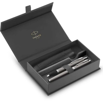 Набір ручок Parker 26 292b242 IM Stainless Steel перова + кулькова та чохол, набір подарунковий перо F