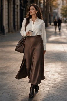 Спідниця жіноча максі крою годе з поясом на резинці Seventeen PreFall 26 шоколадна L-XL 2471.6826