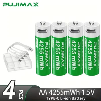 Комплект акумуляторів PUJIMAX AA Li-ion 1.5 V 4255 mWh (4 шт.) у кейсі + кабель USB Type-C