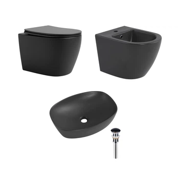 Комплект Qtap Robin Anthracite 3 в 1: підвісний унітаз + біде підвісне + раковина накладна