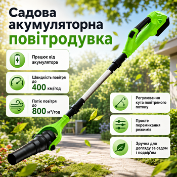 Садовая аккумуляторная воздуходувка с двумя скоростями для листьев и мусора