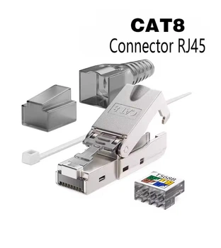 Конектор ZoeRax RJ-45 Cat8 Cat7 разборной из цинкового сплава без инструментов для кабелей SFTP 23AWG