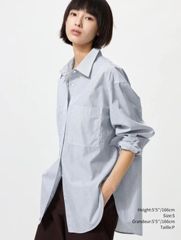 Рубашка оверсайз Uniqlo в полоску 1159862962 (Синий XS)