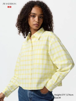 Укороченная рубашка свободного кроя JW ANDERSON UNIQLO в клетку 1159862493 (Желтый XL)