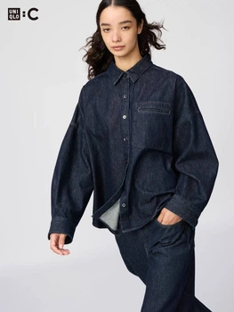 Джинсовая рубашка UNIQLO свободного кроя 1159862317 (Синий M)