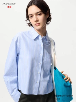 Укороченная рубашка свободного кроя JW Anderson Uniqlo в полоску 1159865541 (Голубой XXL)