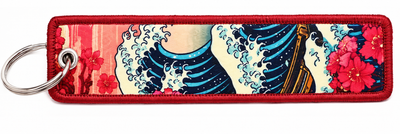 Брелок JDM Great Wave Sakura для ключей с кольцом, вышивка, 14.5×3.5 см