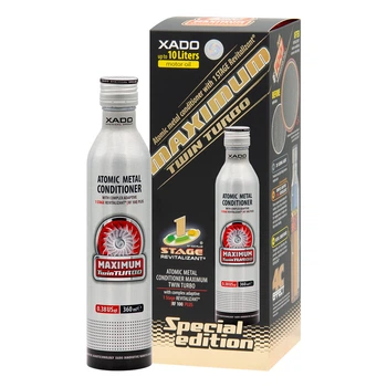 Атомарный кондиционер металла Xado 1 Stage Maximum Twin Turbo с ревитализантом для мощных двигателей 360мл