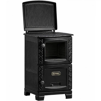 Піч-камін Duval EM-206F BL Black Edition 12 кВт з великою топкою та варильною поверхнею, антрацит