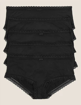 Набор хлопковых трусиков Marks&Spencer шорты Low rise shorts 10(38) 5 шт black lace 0248