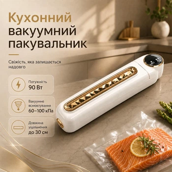 Кухонний вакуумний пакувальник – вакууматор для зберігання продуктів з дисплеєм Vacuum sealer LS-802 Білий