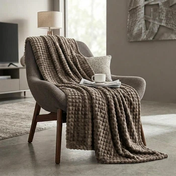 Плед мягкий на диван и кровать Soft Square LUX 180х200см (двуспальный), теплый фактурный плед-покрывало Шоколад