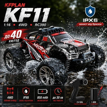 Радиоуправляемая машинка KFPLAN KF11 1:16 4WD, монстр трак до 40 км/ч, RC машина внедорожник, 1 АКБ, машинка на пульте