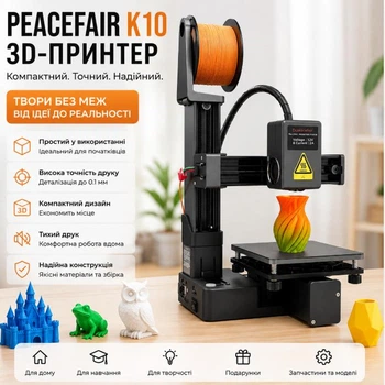 Портативний 3D-принтер Peacefair K10 | Для друку PLA і TPU