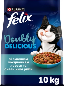 Сухой корм для взрослых кошек Purina Felix Doubly Delicious с лососем, океанической рыбой и свёклой 10 кг (8445292289627)