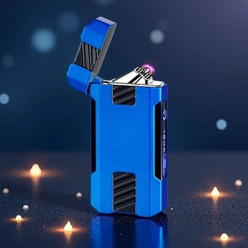 Електронна плазмова USB-запальничка «Механічний воїн» (Подвійна дуга, сенсорна) — Синя