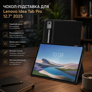 Чохол-підставка DoohowCase для Lenovo Idea Tab Pro 12.7" 2025 TB373FU/TB375FC, тримач стилуса, чорний