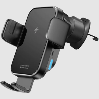 Автодержатель Proove Triple Clamp с беспроводной зарядкой 15W на панель и дефлектор для телефона, автоматический, черный