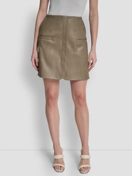 Спідниця зі штучної шкіри міні осіння пряма жіноча Donna Karan NY (DKNY) 498453700 10 Бежева (1161435087)
