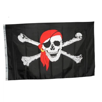 Піратський прапор. Прапор піратів. Jolly Roger. Прапор Череп і кістки 150 * 90 см поліестер. Веселий Роджер